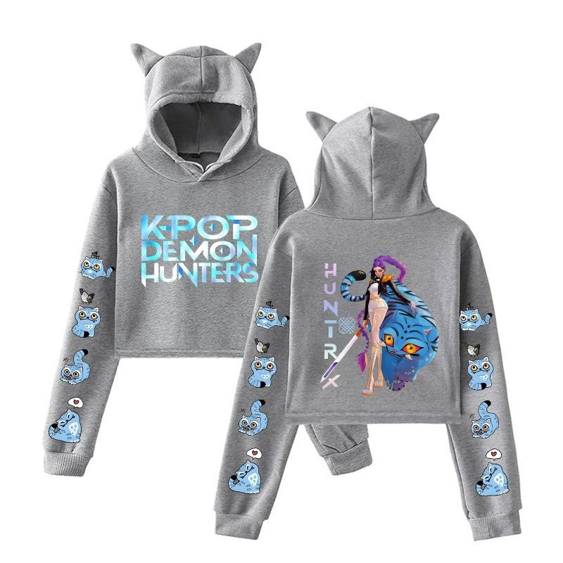 Hot K-pop Anime Kpop Demon Hunters Cute Derpy Tiger Crop Tops Women Sweatshirt Long Sleeve Girls Fashion Hoodie
