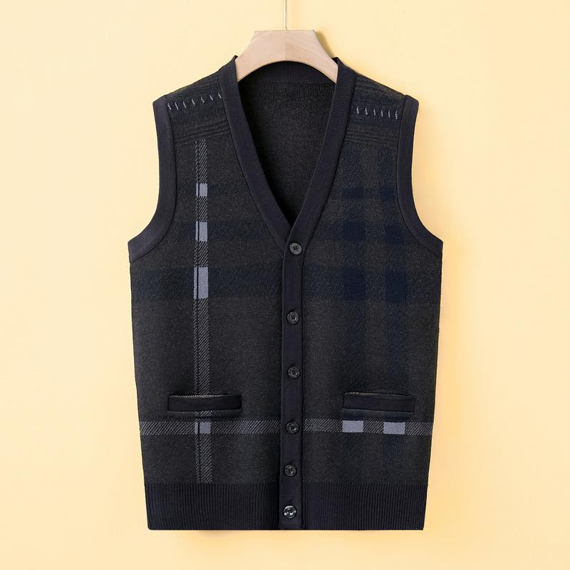 

Вязаный кардиган для среднего и пожилого возраста с V-образным вырезом, клетчатый жилет без рукавов, свитер-жилет для старого дедушки, осенне-зимняя одежда для папы XL