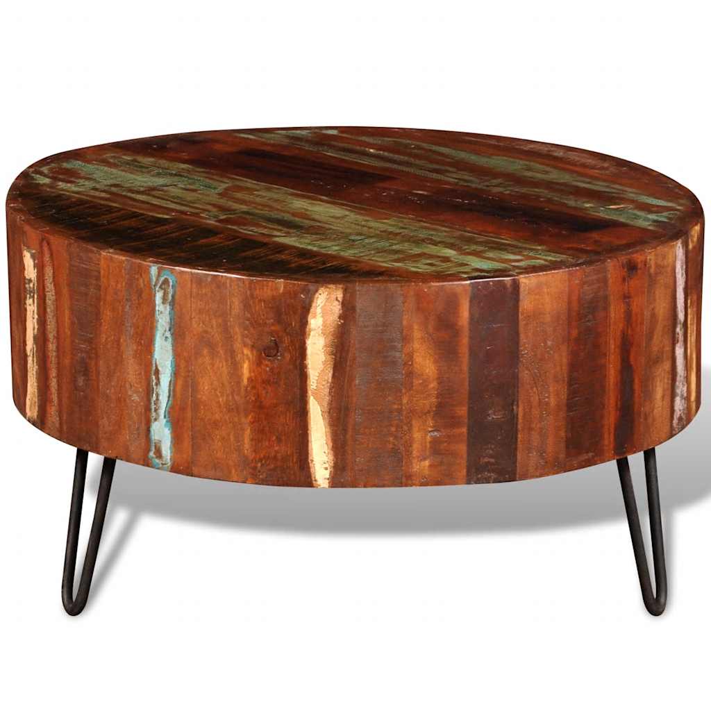 Vintage Style Solid Reclaimed Wood Round Coffee Table