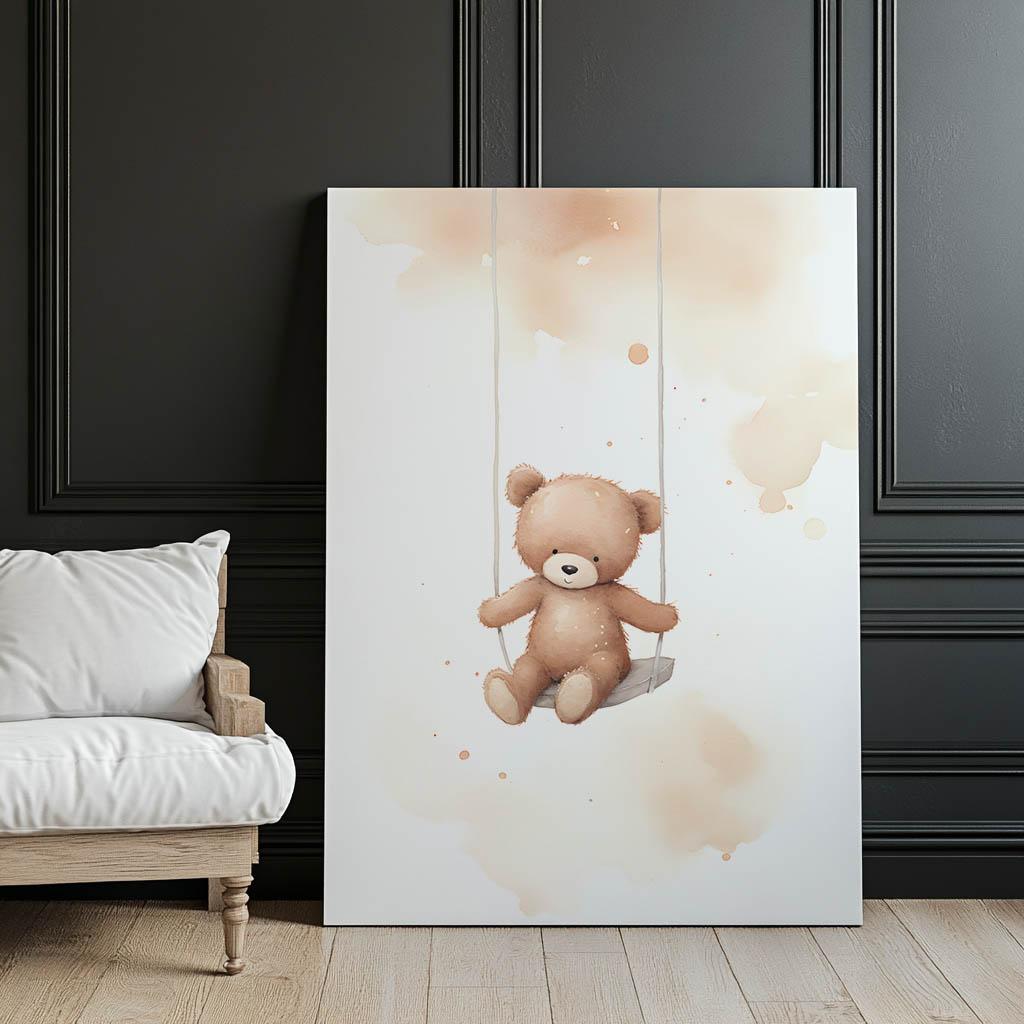 Miś Na Huśtawce Miś Na Huśtawce, 70X100 Cm, Rama Drewniana Jasny Dąb, Papier Matowy 230 Gsm