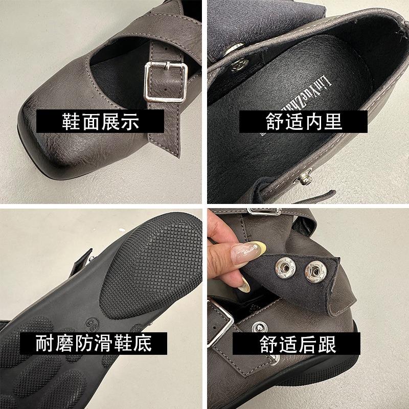 Vintage belt buckle bag head cool boots summer new flat bottom fried street babes ballet breathable hollow boots