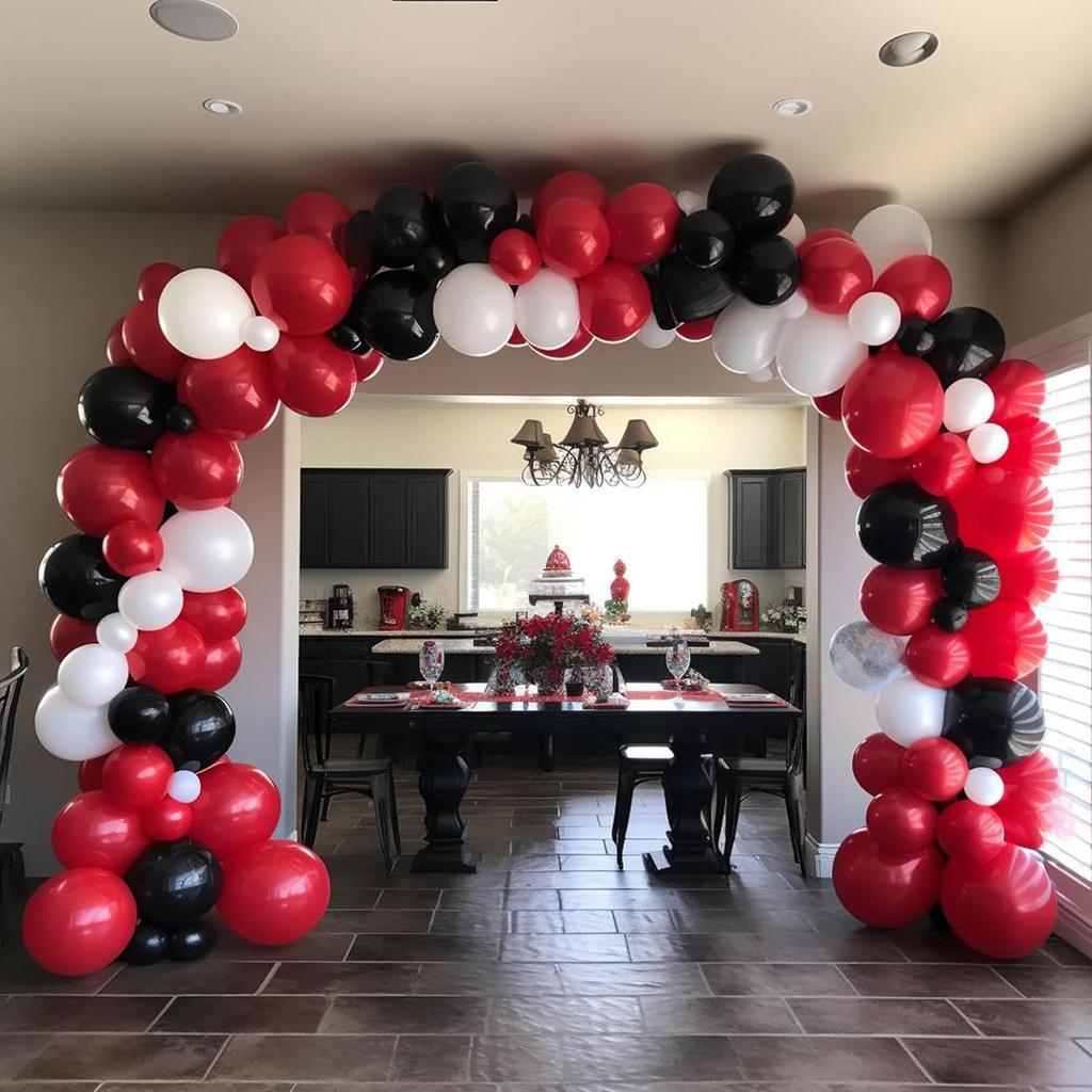 128Pcs Red, White, Black Latex Balloon Set Suitable for Birthday Parties, Weddings, Valentine's Day Party Decoration