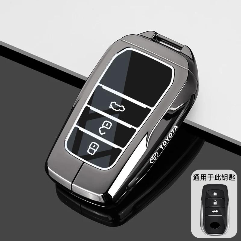 Zinc Alloy Leather Car Key Case Cover Shell for Toyota CHR Hilux Fortuner Land Cruiser 200 Camry Corolla Crown RAV4 Highland