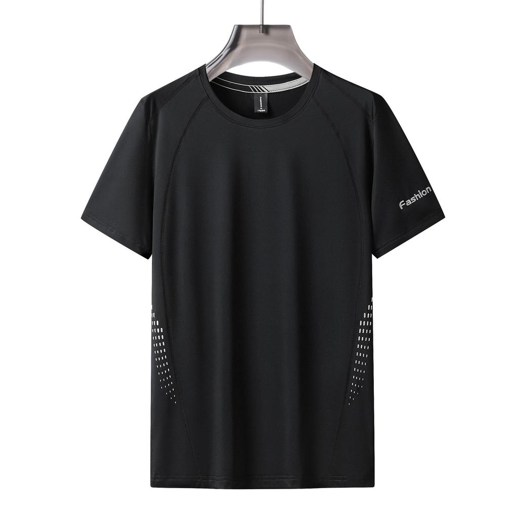 Men's Summer Casual T-Shirt Quick-drying Breathable Sports Short-Sleeve Elasticity Plus Size Loose T-Shirt Solid Color Round Neck Comfortable Tee