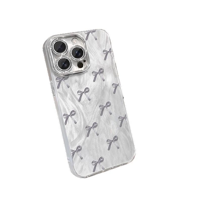 Silver Bow for IPhone 16 Mobile Phone 15 Shell 14 Protection for IPhone 13 Set 12 Silicone Full Package 11pr
