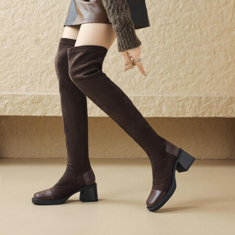 Korean version autumn and winter suede large size knee boots solid color rubber sole non-slip comfortable thick-soled leather boots new Martin b