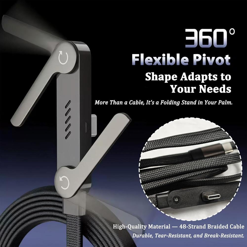 240w Fast Charging Foldable Bracket Data Cable 1.5m Data Wire with Phone Tablet Stand for Apple IPhone 17 IPad Xiaomi Samsung