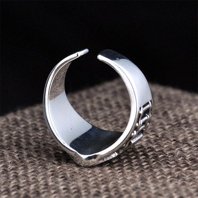 S925 Sterling Silver Ring Living Mouth Men's Wide Version Thai Silver Alphabet Opening Ring Hip Hop Punk Boutique Jewelry Gift