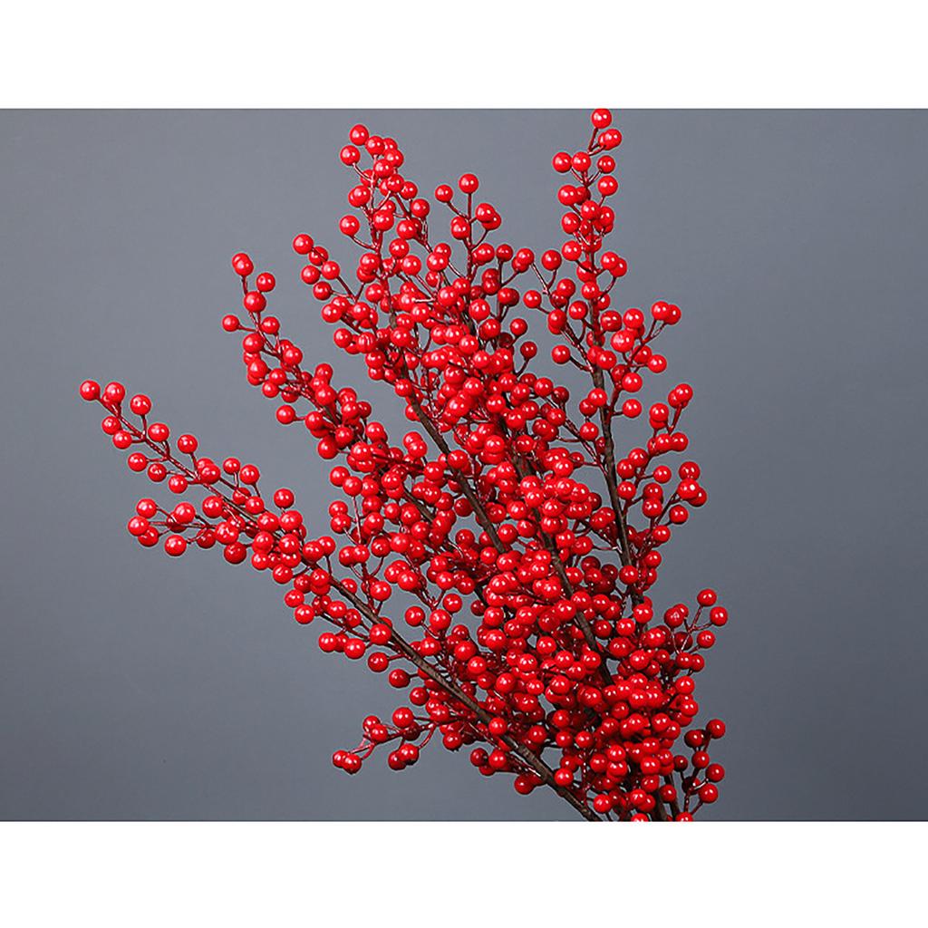 Artificial Red Berry Stem Branch Bright Red 48cm Faux Holly Berry Pick for Xmas Holiday Home Decor Vase Arrangement