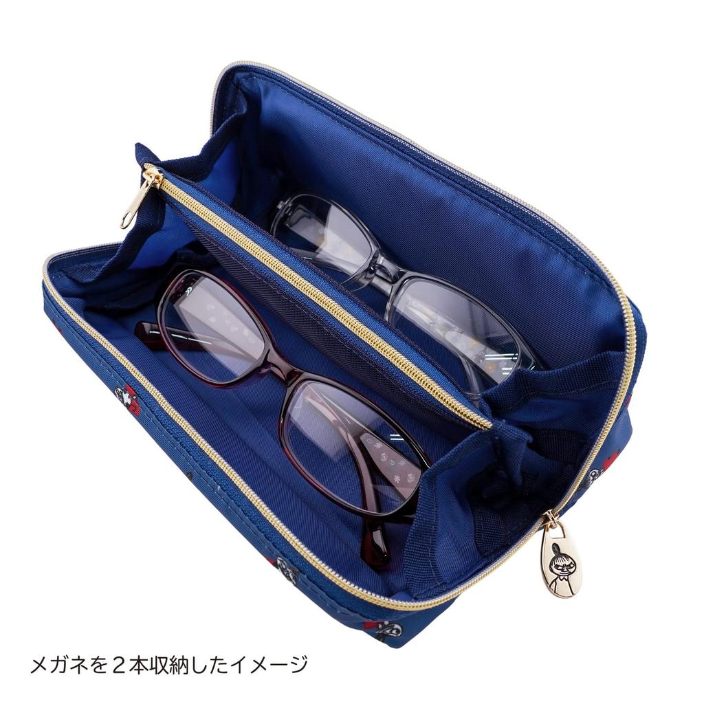 PACAPO Eyeglass Holds 2 Double Little 7 x 18 x 4 cm [Lakurasu] Case, Pairs, Zipper, Moomin, My, Navy,