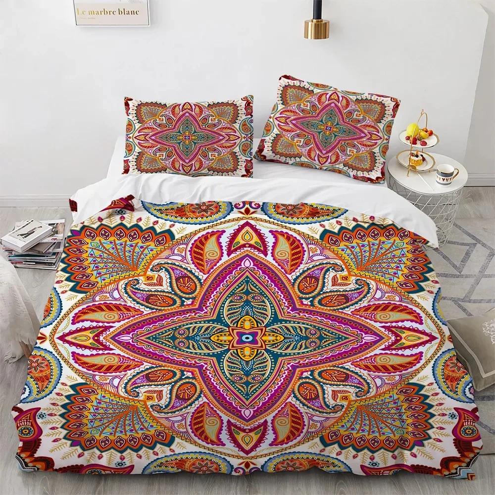 Bohemian Mandala King Queen Duvet Cover Boho Style Flower Bedding Set Adults Exotic Nordic Floral Polyester Quilt Cover