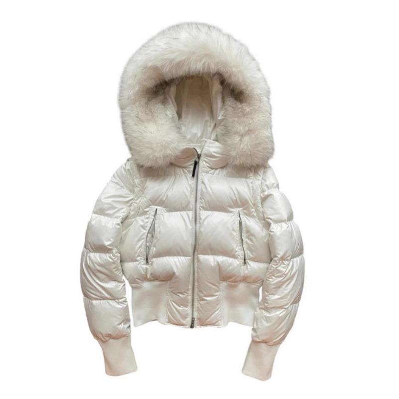 

Зимовий вуличний трендовий дизайн Знімна хутряна комір Бавовняна куртка Куртка, що підкреслює талію Жіночий однотонний одяг XS білий