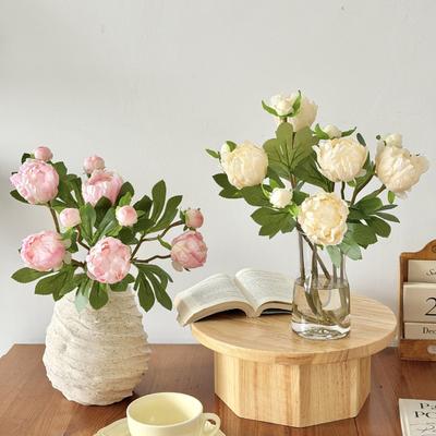 Buchet de Bujori Real Touch 1 Floare 1 Boboc Floare de Bujor Artificial Aranjament Floral din Mătase Sintetică pentru Vază de Casă Piesa Centrală de Nuntă Decor pentru Petrecere