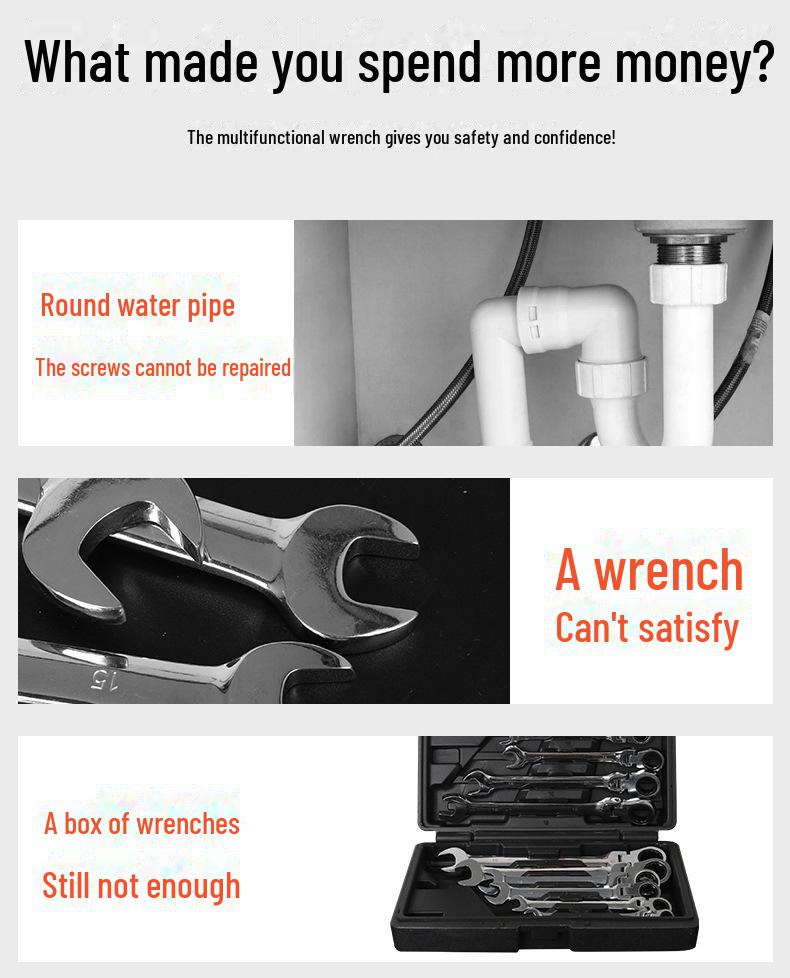 Universal Adjustable Chrome Vanadium Steel Wrench, 22-32mm Large Opening Portable Multifunction Tool