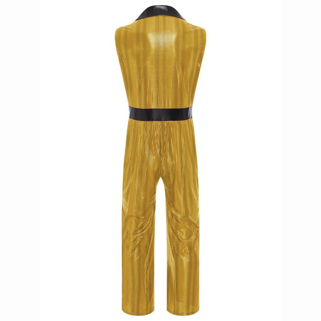 Pánský disko kostým 20. léta Klopa Výstřih do V Bez rukávů Kombinéza Široké nohavice Metalický Lesklý Kostkovaný Romper Oblečení