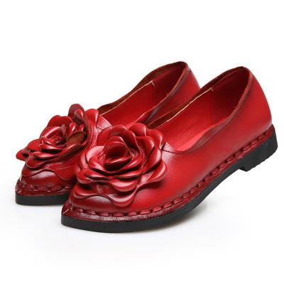 Vintage Handmade Women Flats Casual Shoes Genuine Leather Soft Shoes for Mother Fashion Loafers