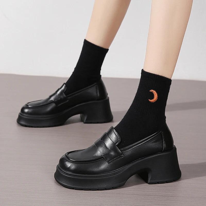 Lucyever Women's Loafers 2024 Spring British Style Slip On Platform Mary Jane Shoes Woman Japanese Jk Uniform Lolita Shoes Women