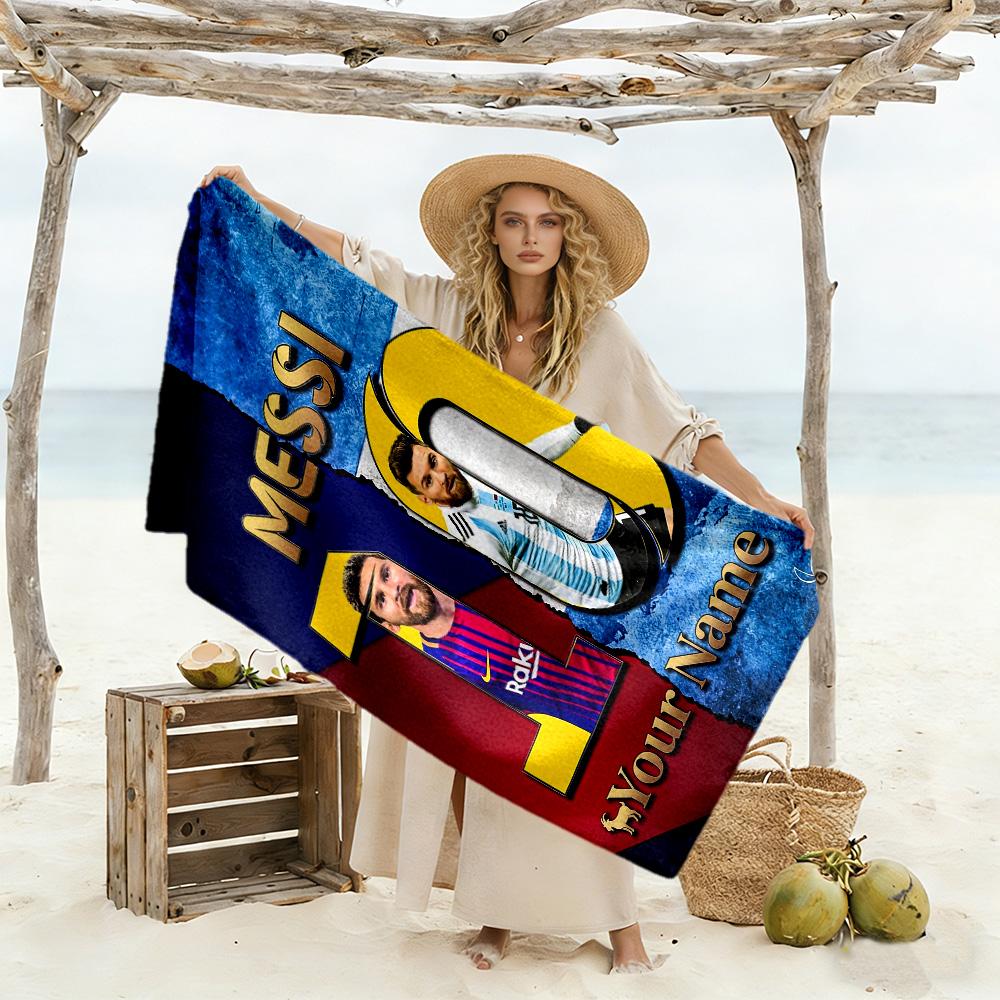 Football Messi Customize Your Name Beach Towel Soft Durable Quick-Dry Suitable for Swimming Gym Camping Yoga Vacation
