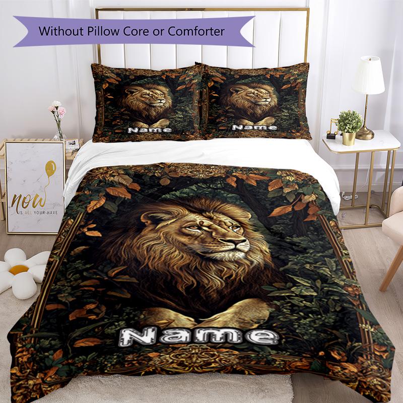 Lion4 Customize Your Name Bedding Set Breathable Duvet Cover With Pillowcases Decorative Bed Linen For Bedroom Home Decoration Birthday Gift