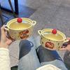 High-value Cartoon Instant Noodle Bowl with Lid, Snail Powder Instant Noodle Bowl for Student Dormitory, Ceramic Household Binaural Soup Bowl