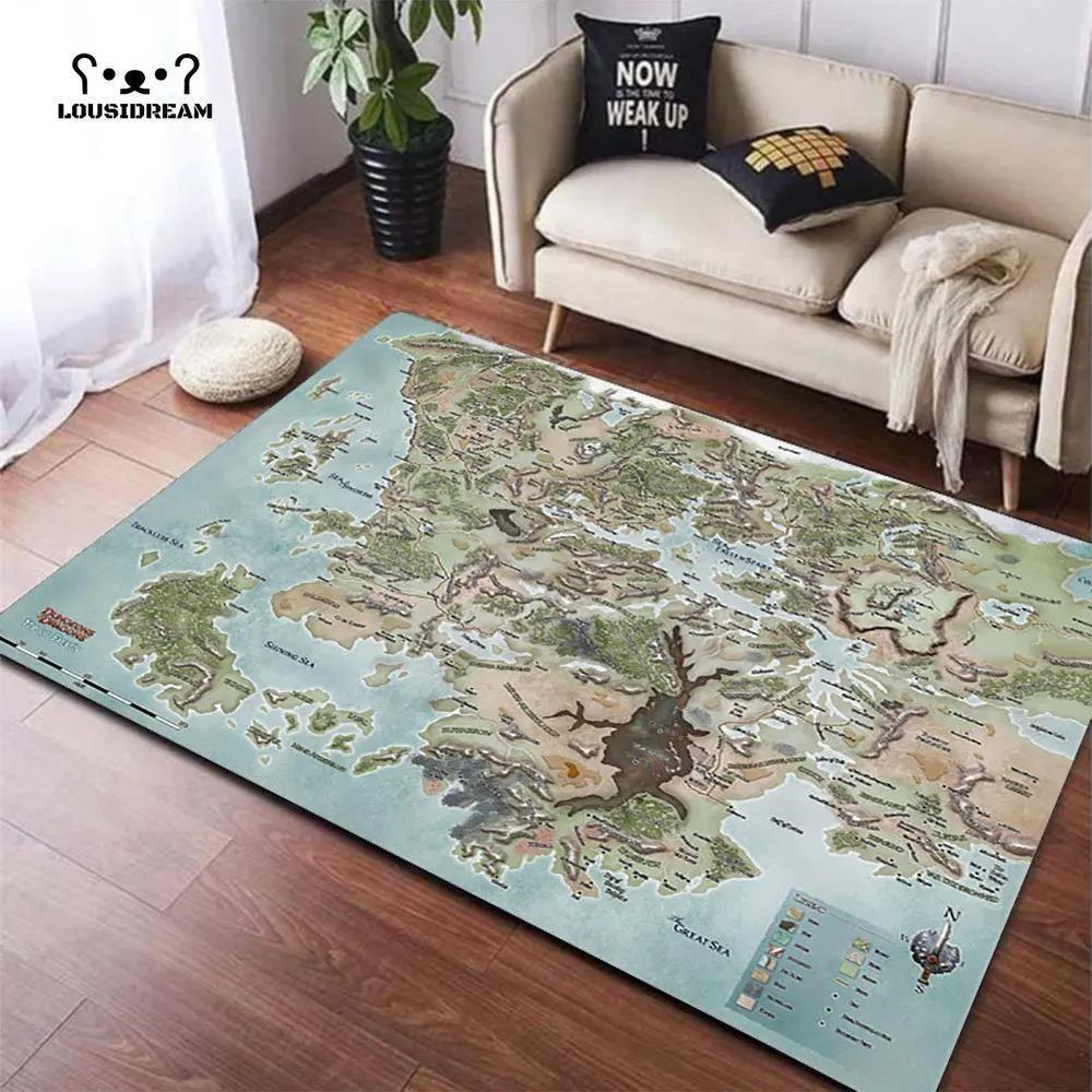 3D Middle Earth Map Large Carpet Rug for Home Living Room Bedroom Sofa Doormat Decor Vintage Fantasy Floor Mat for Library Study