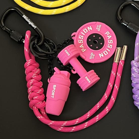 Fitness Keychain Weightlifting Fitness Equipment Charm with Keyring Weight Plate Dumbbell Key Chain Bag Backpack Charm Gift for Gym Enthusiasts