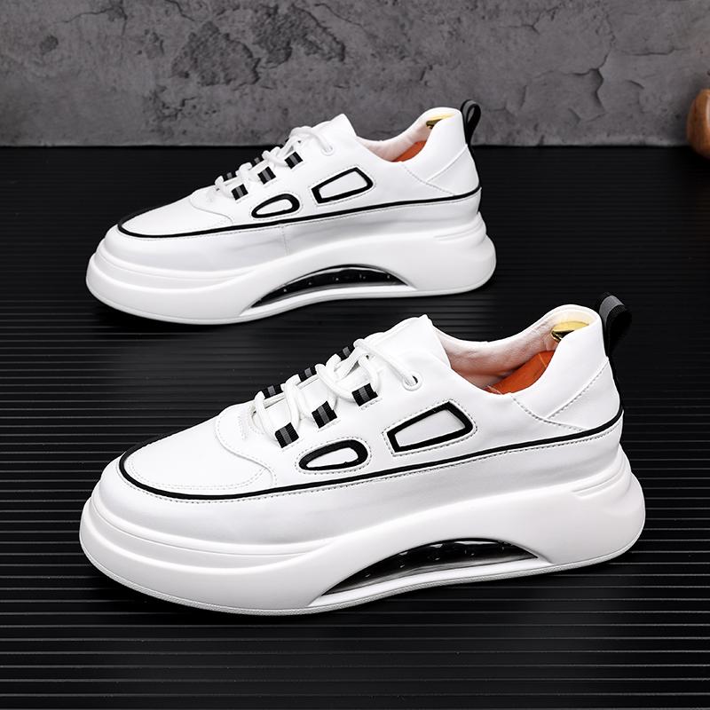 Pantofi sport casual pentru bărbați, stil coreean, albi, din piele, cu pernă de aer, cu platformă, de designer, încălțăminte, zapatos hombre