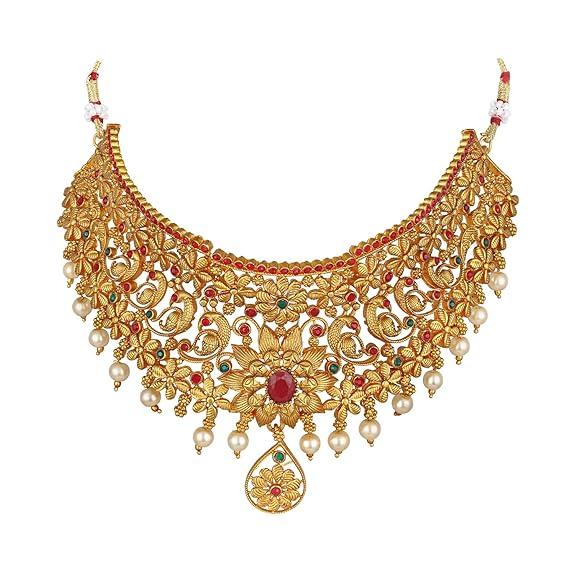 Fashion Latest Stylish Design Fancy Pearl Choker Traditional Temple Necklace Jewellery Set for Women