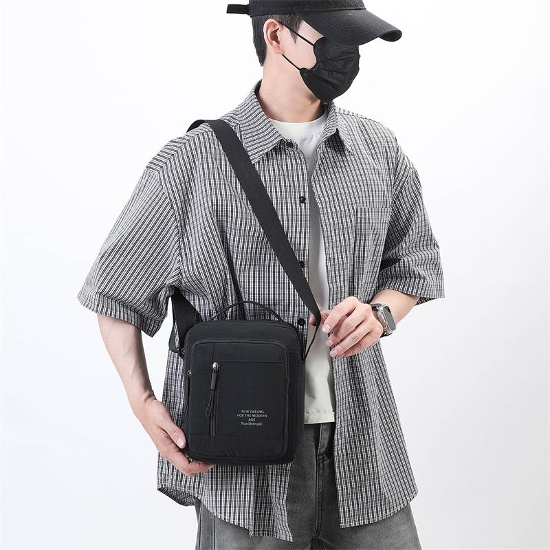 Men's Nylon Crossbody Backpack Fashionable Versatile Summer New Style Waterproof Single Shoulder Sling Bag Simple Design