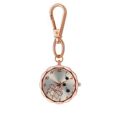 Watch Keychain Clip Pocket Watch Ladies Analog Flower Nurse Watch Waterproof Cute Rose Gold Fashion Accessory