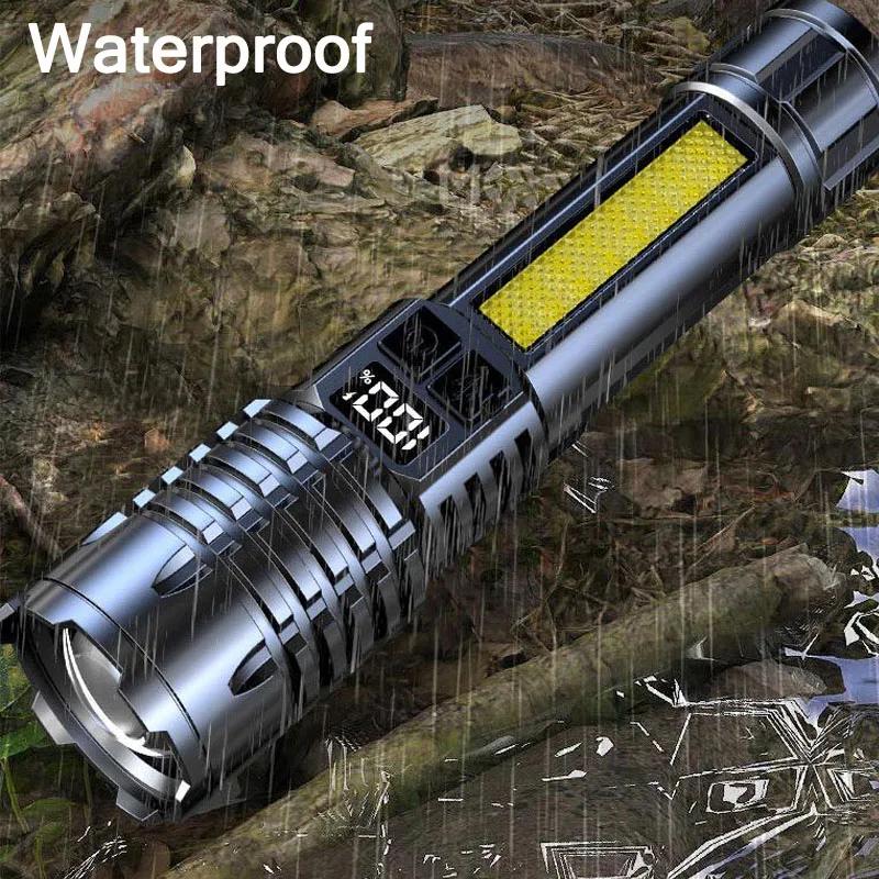 Mini Flashlight LED Lighting Built-in Battery With Warning Light Waterproof Camping Lamp USB Rechargeable Flashlights