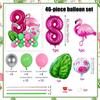 46pcs Flamingo Hawaii Theme Balloon Set Rose Red Digital Balloon 0-9 Leaf Balloon for Birthday Party Anniversary Decoration