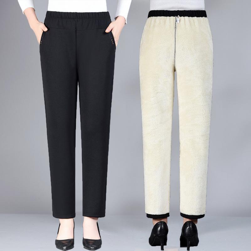 Middle-aged Women's Pants Fleece Thickened Elastic High Waist the Elderly Pants Female Grandma Pants Loose Mother Straight Pants