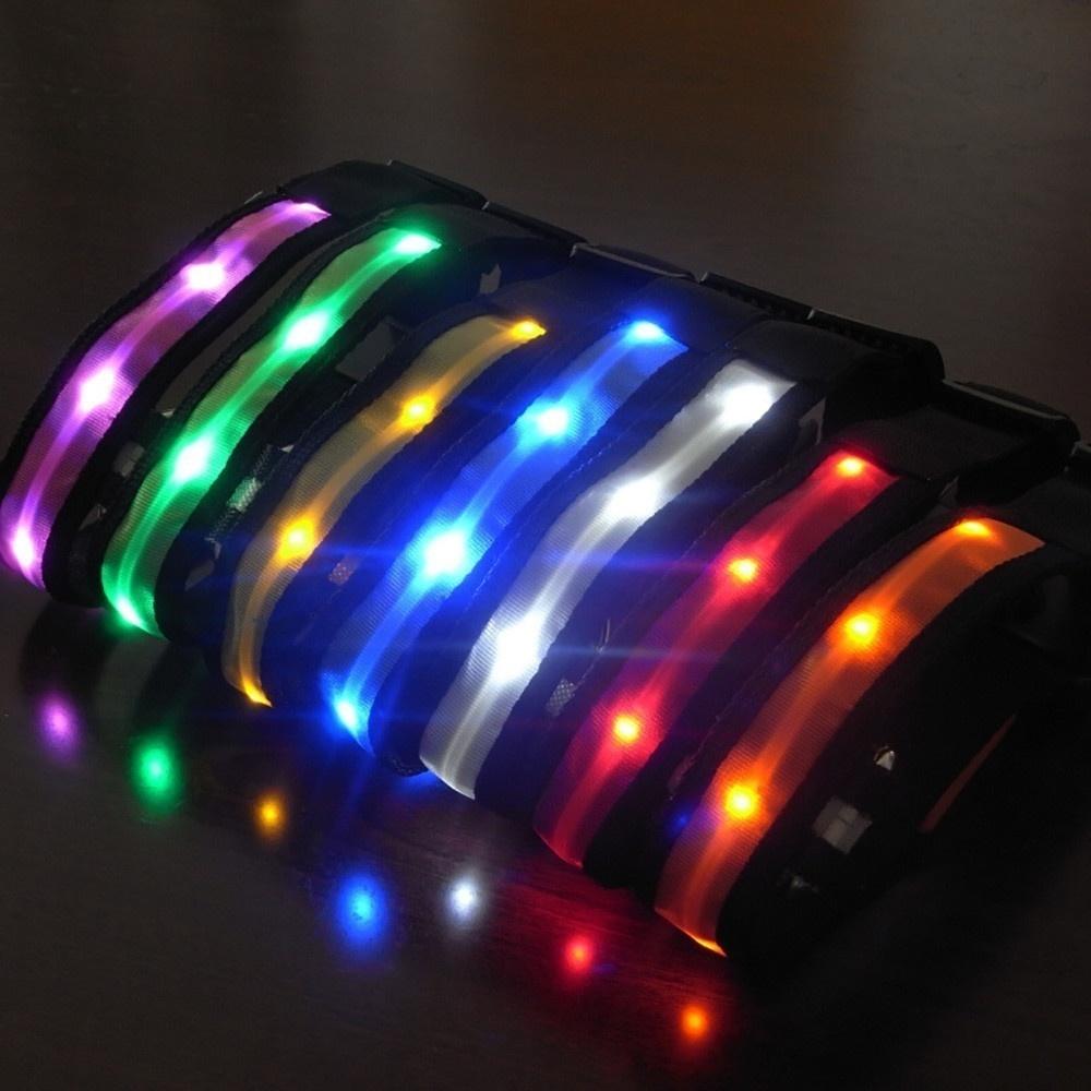 LED Nylon Hund Kjæledyr Katt Halsbånd Sikkerhet Natt Halskjede Anti-tapt Blinkende Glitter Halsbånd for Hund Gåtur