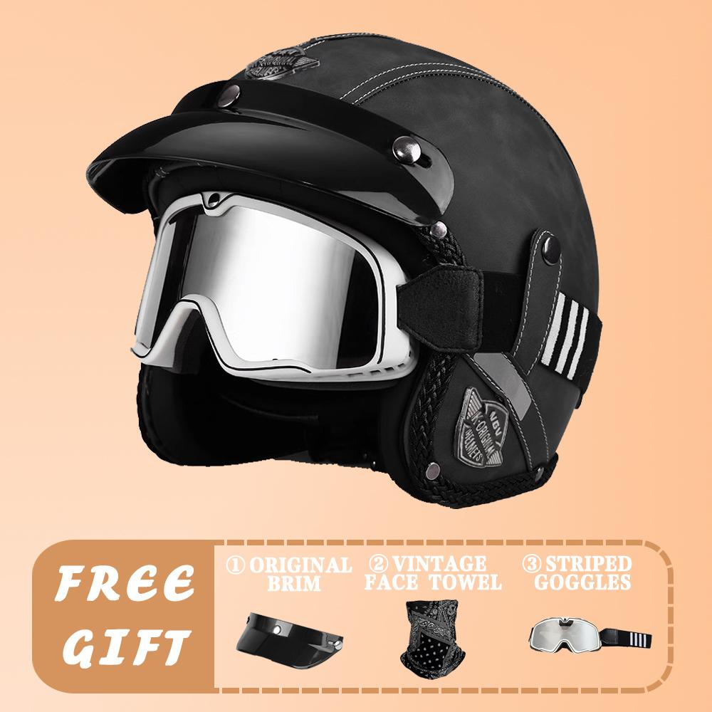 VGV Motorcycle Helmet DOT Certification Motorcycle Lightweight Four Seasons Street Helmet Three Quarters Vintage Half Helmet