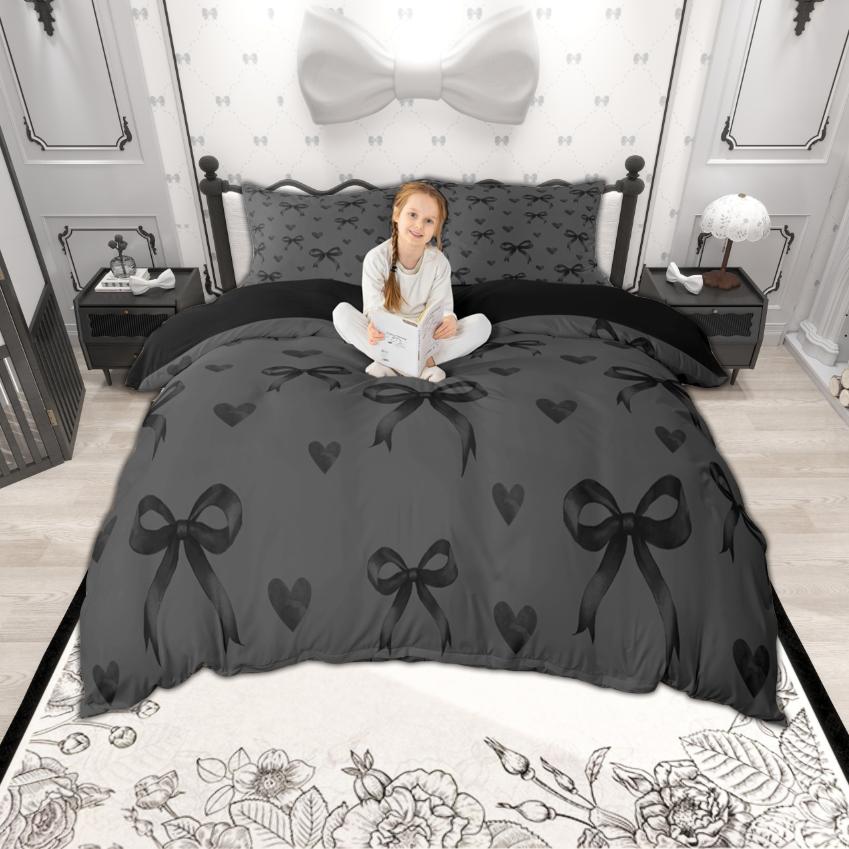 Одеяло Homewish Розовый Бант Узелок Для Девочек 2шт/3шт Принцесса Бант Узелок Постельное Белье Сердце Любви Принт Комплект Постельного Белья Comforter (quilt)-EU Single(135*200cm)3pcs