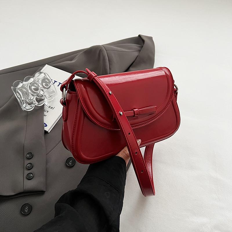 Red Bow Crossbody Bags for Women New Simple Versatile Single Shoulder Bag French Textured Leather Handbags Trend
