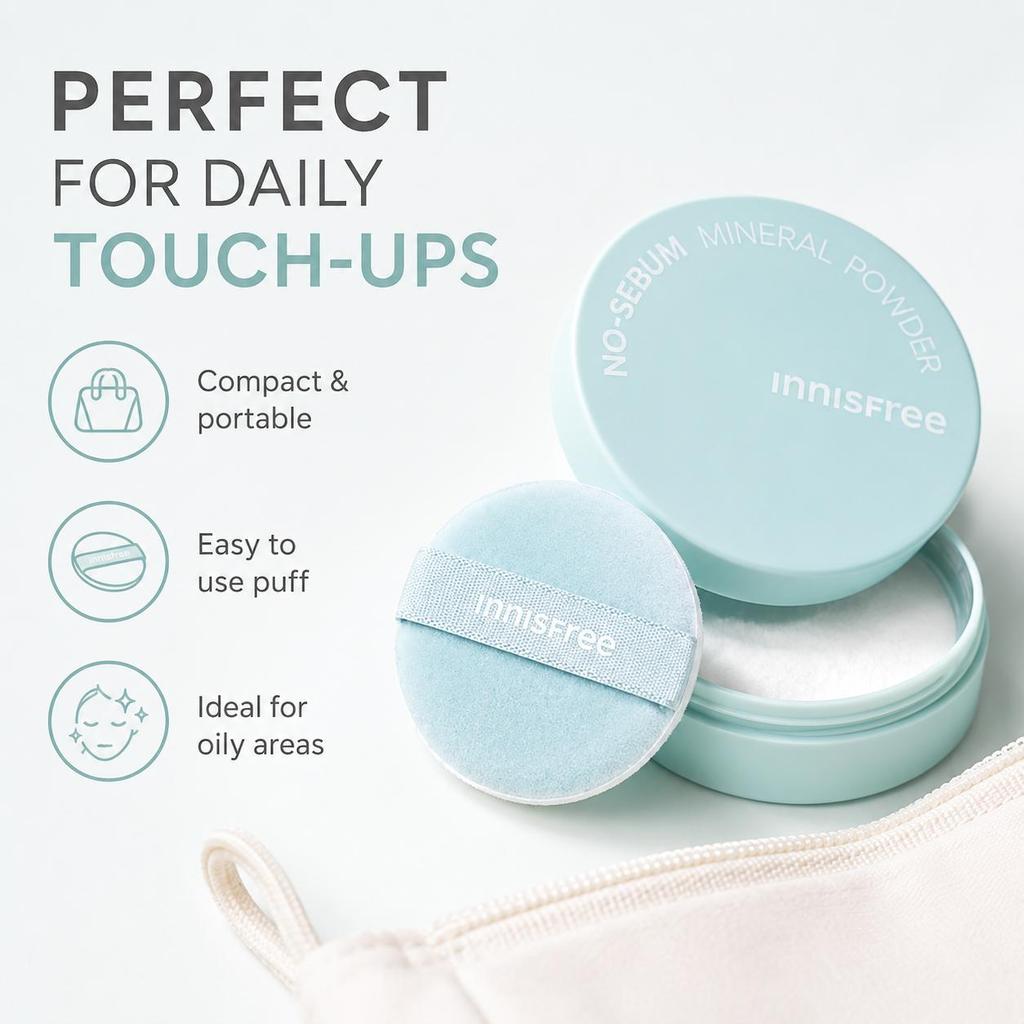 Innisfree No Sebum Mineral Powder, 5g, Oil-Absorbing Loose Setting Powder for Shine Control