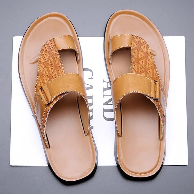 Sandali in Pelle alla Moda Semplici da Uomo Taglia Grande Scarpe da Spiaggia Giovanili Pantofole Suola in Gomma Calzature Casual Comode