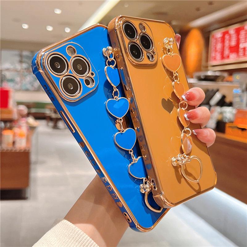 Soft Bracelet Love Heart Case For Iphone 11 12 13 Pro Max Xs X Xr 7 8 Plus Se 2020 13 Mini Electroplated Bumper Silicone Cover