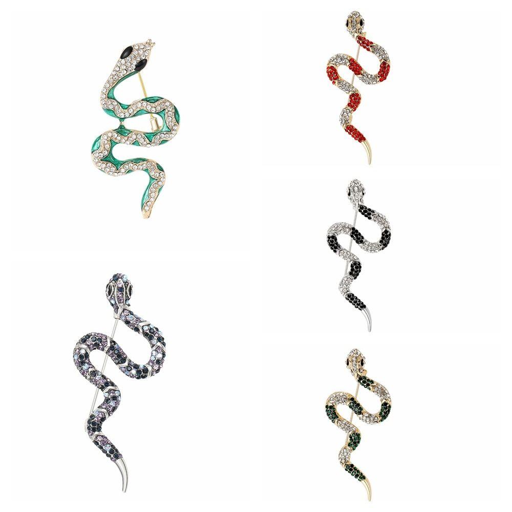 Sparkling Rhinestone Collar Pins Animal Snake Lapel Pin Creative Zodiac Snake Brooch  Office