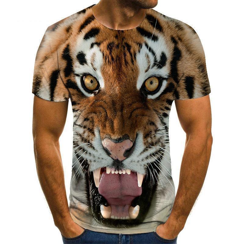 Animal Tiger 3D T-shirt Men's Lion Short Sleeved Men's Quick Drying T-shirt