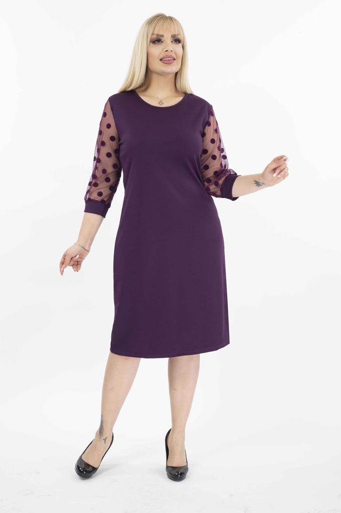 Women's Big Size Dress Polka Dot Flocked Sleeve Plus Size Dress 9B-2141