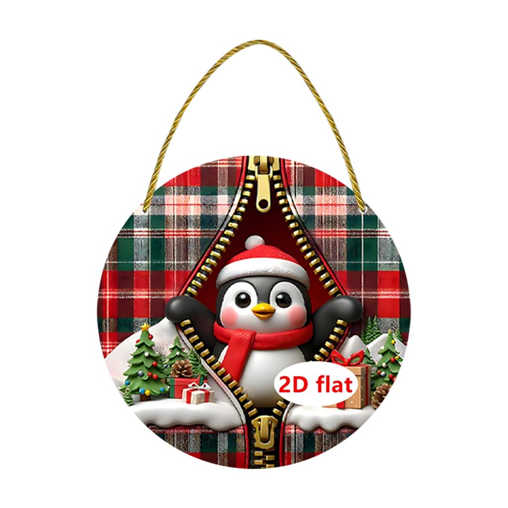 Christmas Cartoon Santa And Penguin 2D Flat Acrylic Garden Door And Window Pendant Decoration Props