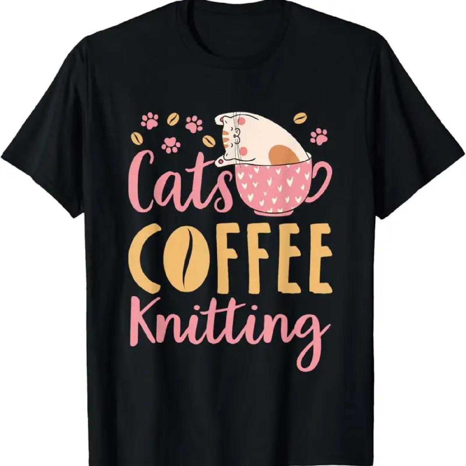 Cats Coffee Knitting Cat Lover Knitter T Shirt S