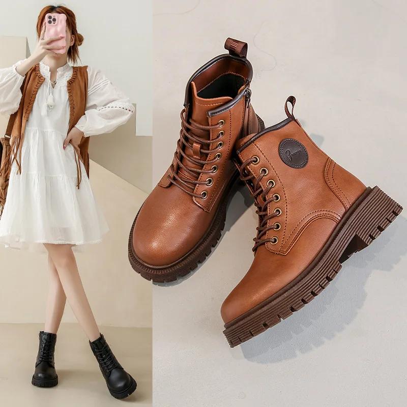 Fashion Riding Boots Women British Wind 2024 New Spring and Autumn Single Boots Platform Ankle Boots