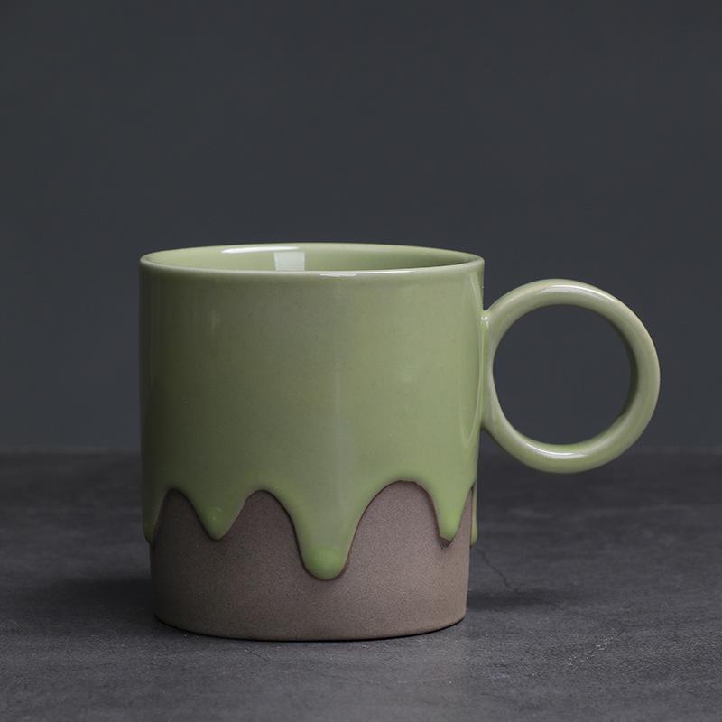 Vintage Glasierte Kaffeetasse und Untertasse Set Grobkeramik Latte Zuhause Kreativer Keramikbecher Wasserbecher Dekoration Heimtasse 200ML