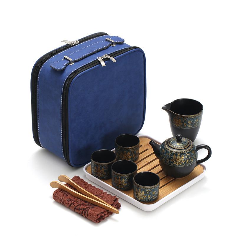 Pile flower gilt whole set Kung Fu tea set Portable travel tea set Business enterprise Company event gift set