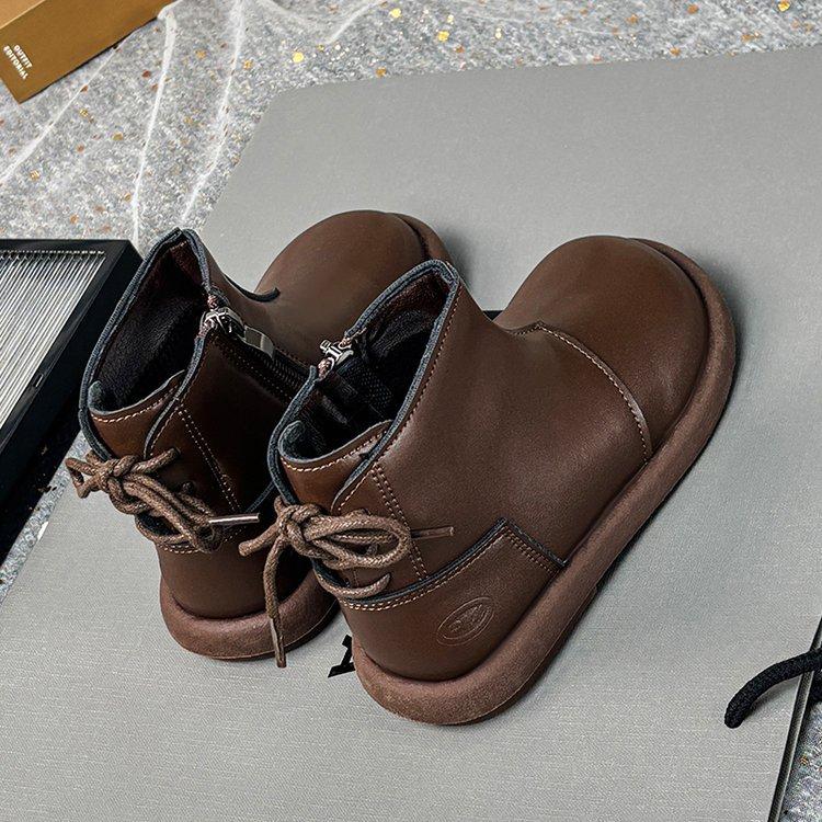 Mädchenstiefel Kinder Kurzstiefel Schwarz Martin Stiefel 2025 Herbst und Winter Neu Fleece Kleines Mädchen Lederstiefel Prinzessin Schuhe