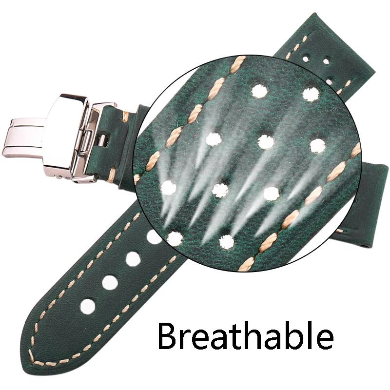Breathable Genuine Leather Watchbands Women Men 5 Colors Strap 20mm 22mm 24mm Smart Watch Band Deployment Clasp